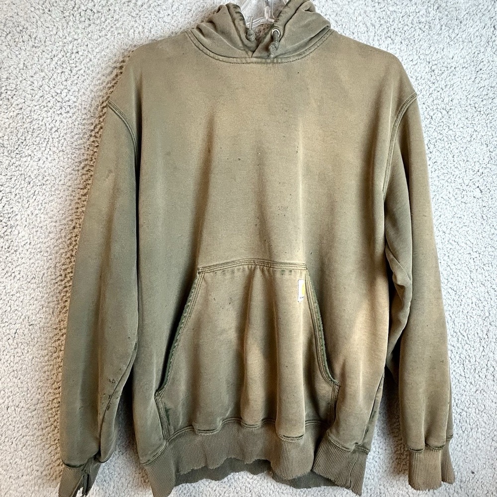 Vintage Carhartt Hoodie Sun Faded Distressed Green Pullover Large Sweatshirt